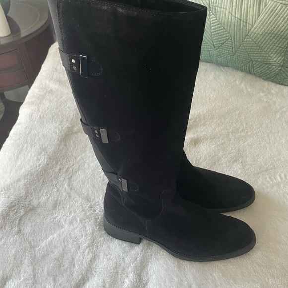 Aquatalia Black Suede Side Zip Tall Riding Boots - Picture 3 of 13